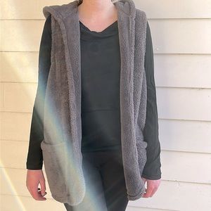 Moa Moa Sherpa Hoodie Vest Gray Size Large L